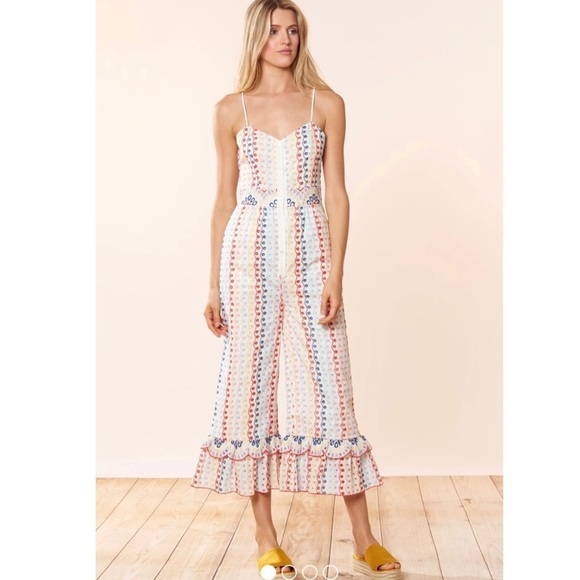 Red Carter Pants - Red‎ Carter Anthropologie Bailey Eyelet 100% Cotton Capri Jumpsuit Size S